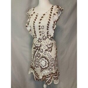 Wedding Cocktail Party Dress Women’s M Gold White Sequins Ruffle Open Back Angel